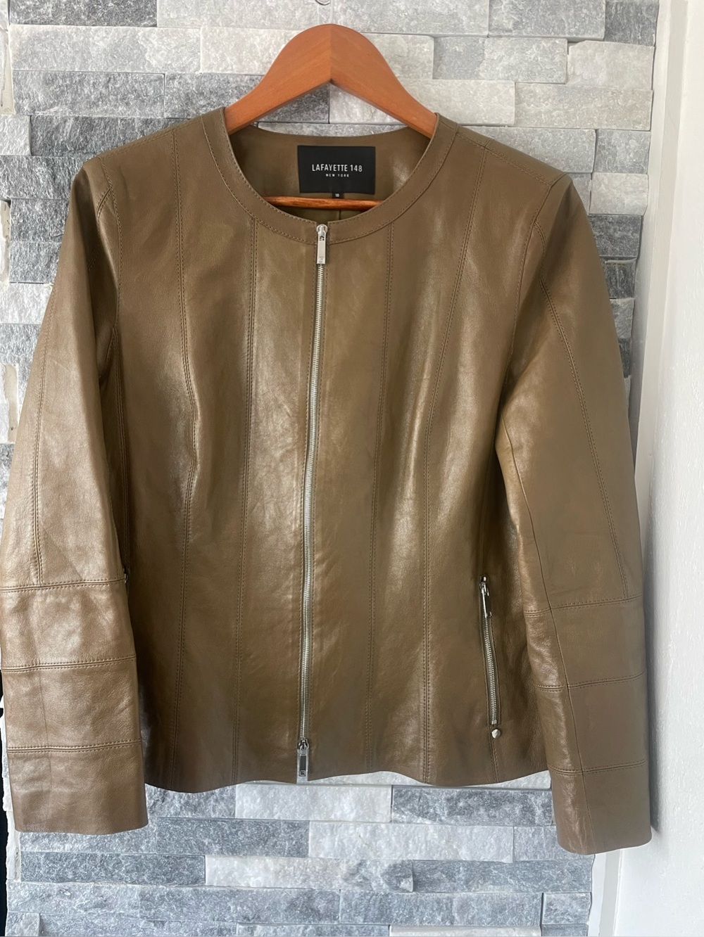Women’s LAFAYETTE  148 Leather Biker Jacket-Brownish Green-Sz 10